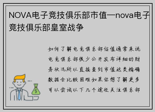 NOVA电子竞技俱乐部市值—nova电子竞技俱乐部皇室战争