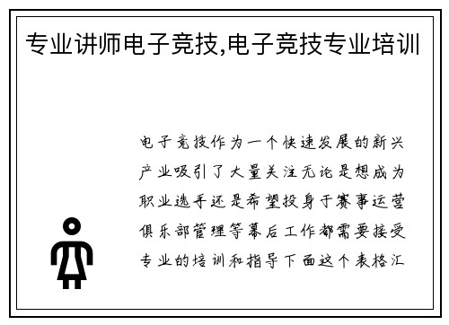 专业讲师电子竞技,电子竞技专业培训